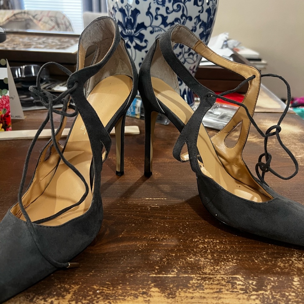 Chic Charcoal Lace-Up Women's Heels - Zendaya